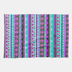 Bright Blue and purple tribal pattern Tea Towel