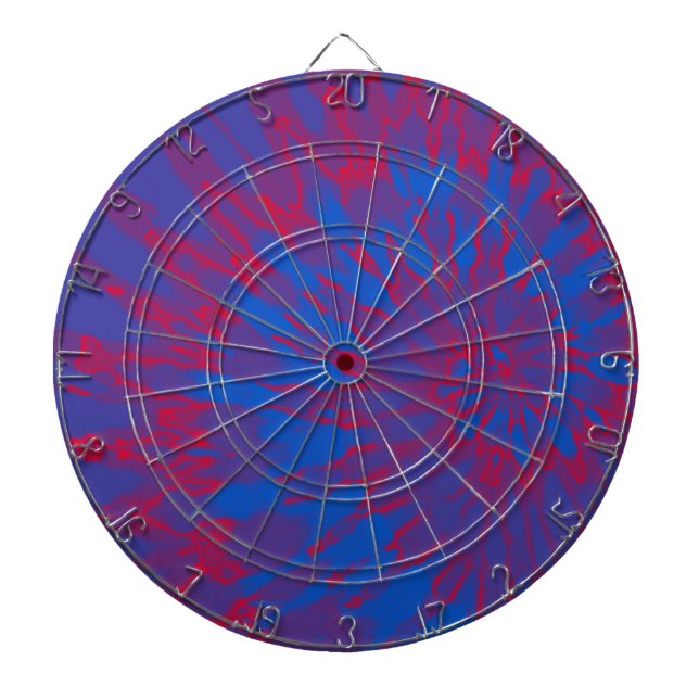 Bright Blue and Red Spiral Tie Dye Dartboard (Front)
