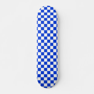 Bright Blue and White Checked Pattern Skateboard