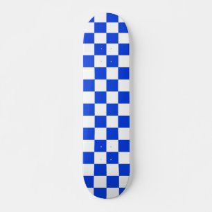 Bright Blue and White Checked Pattern Skateboard