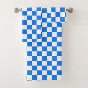 Bright Blue and White Checkers Bath Towel Set