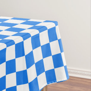 Bright Blue and White Checkers Tablecloth