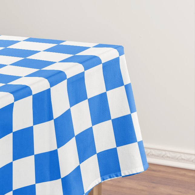 Bright Blue and White Checkers Tablecloth (In Situ)