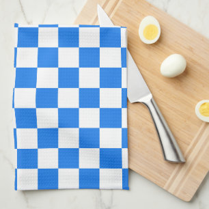 Bright Blue and White Checkers Tea Towel