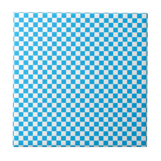 Bright Blue and White Chequerboard Ceramic Tile