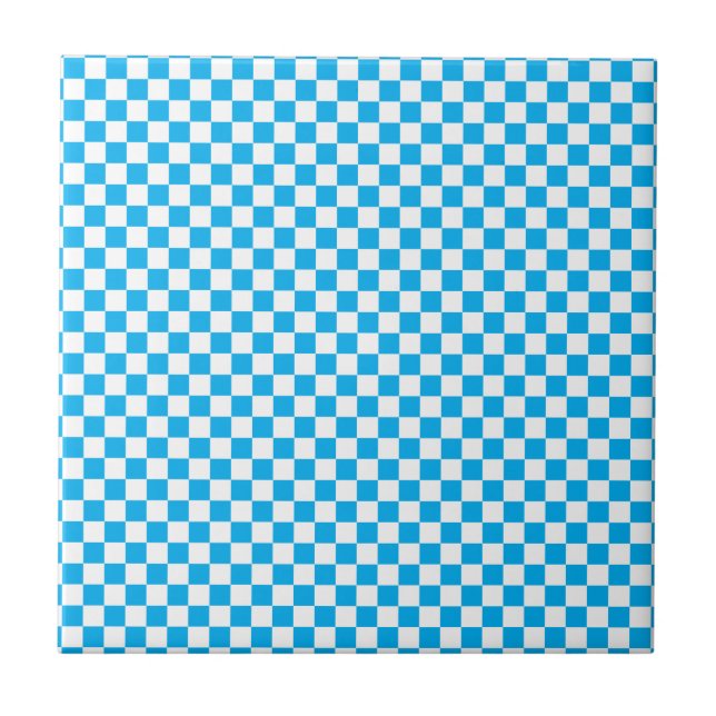 Bright Blue and White Chequerboard Ceramic Tile (Front)