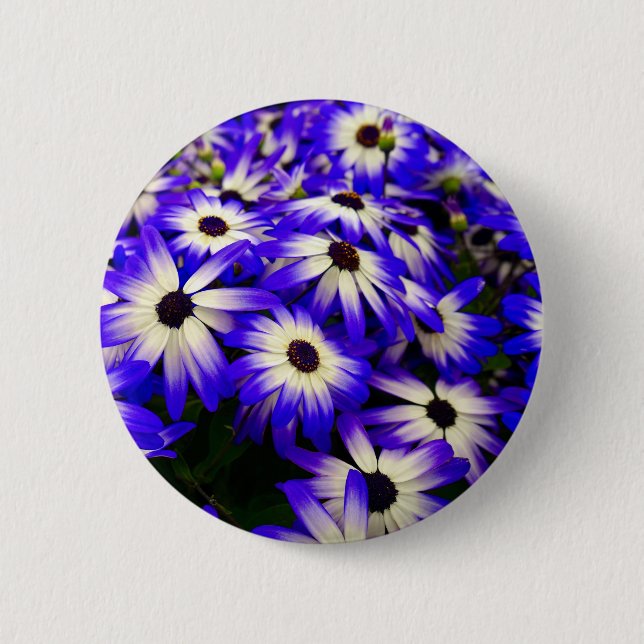 Bright Blue and White Digital Flowers 6 Cm Round Badge (Front)