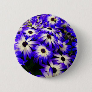 Bright Blue and White Digital Flowers 6 Cm Round Badge