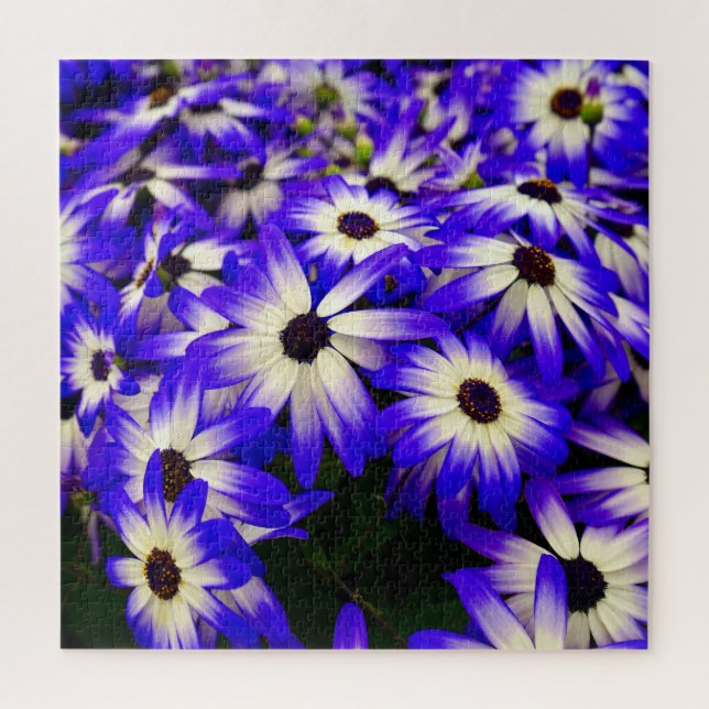 Bright Blue and White Digital Flowers Jigsaw Puzzle (Vertical)