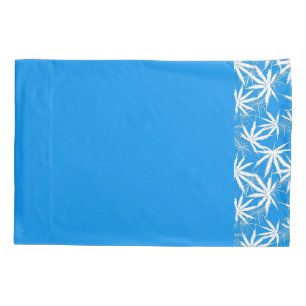 Bright Blue and White Leaf Pattern Pillowcase
