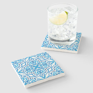 Bright Blue and White Moroccan  Stone Coaster