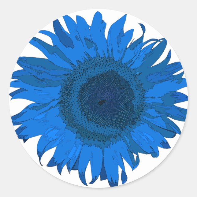 Bright Blue and White Pop Art Sunflower Classic Round Sticker (Front)