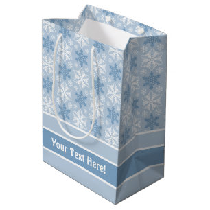 Bright Blue and Winter White Snowflake Pattern Medium Gift Bag