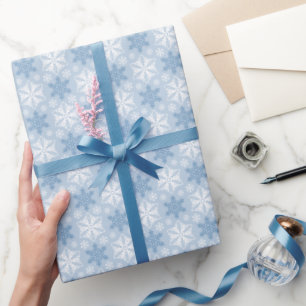 Bright Blue and Winter White Snowflake Pattern Wrapping Paper