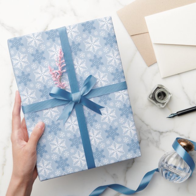 Bright Blue and Winter White Snowflake Pattern Wrapping Paper (Gifting)
