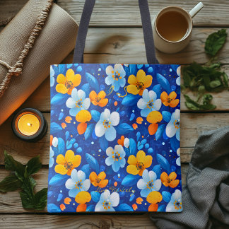 Bright Blue and Yellow Floral Wellness Tote Bag