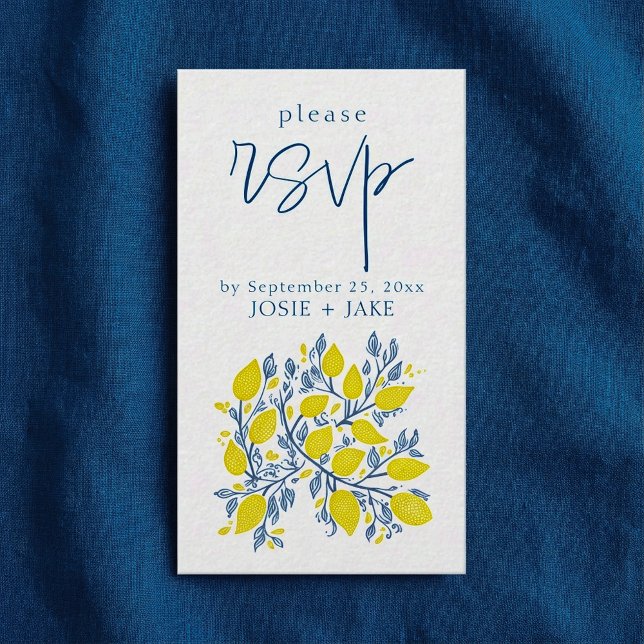 Bright blue and yellow lemon vines rsvp enclosure card (Bright blue and yellow lemon vines rsvp enclosure card.)