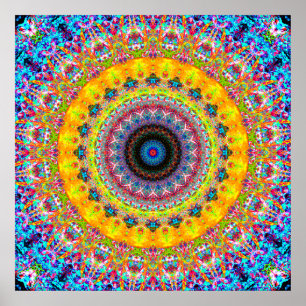Bright Blue and Yellow Mandala Poster