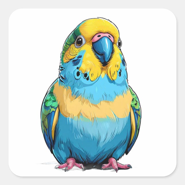 Bright Blue and Yellow Parakeet Square Sticker (Front)