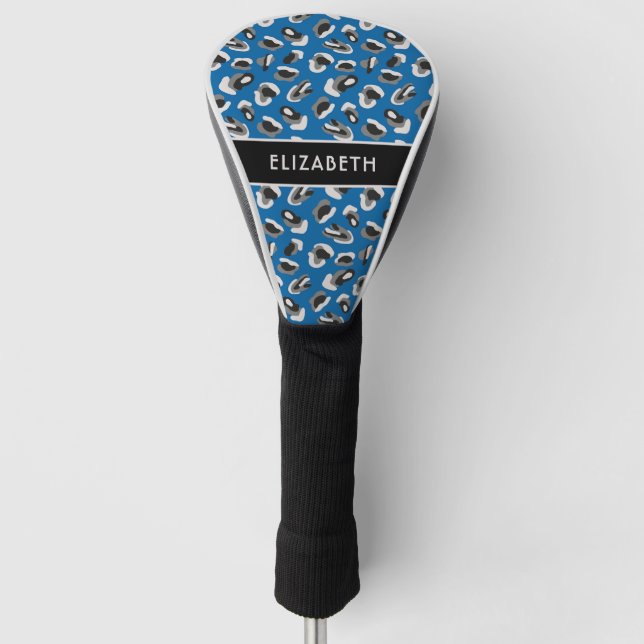 Bright Blue Animal Print Pattern Personalised Golf Head Cover (Front)