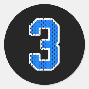 Bright blue athletic number 3 sports jersey shirt classic round sticker