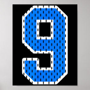 Bright blue athletic number 9 sports jersey shirt poster