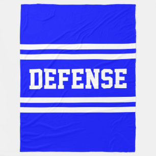 Bright Blue Athletic White DEFENSE Racing Stripes Fleece Blanket