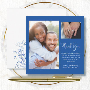 Bright Blue Background Floral Boho Thank You Card
