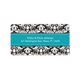 BRIGHT BLUE BANNER DAMASK   ADDRESS LABELS