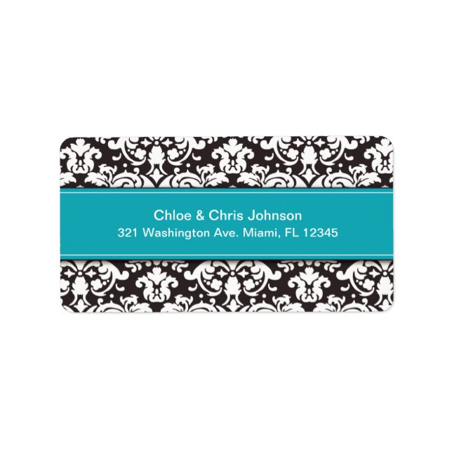 BRIGHT BLUE BANNER DAMASK | ADDRESS LABELS (Front)