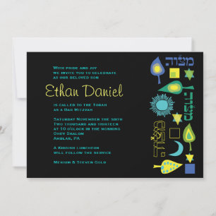 BRIGHT BLUE Bar Bat Mitzvah Invitation