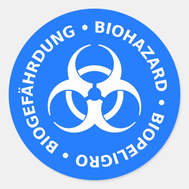 Bright Blue Biohazard Warning Sticker (Front)