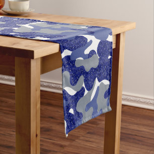 Bright Blue Camouflage Sparkle Camo Lovers Army Short Table Runner
