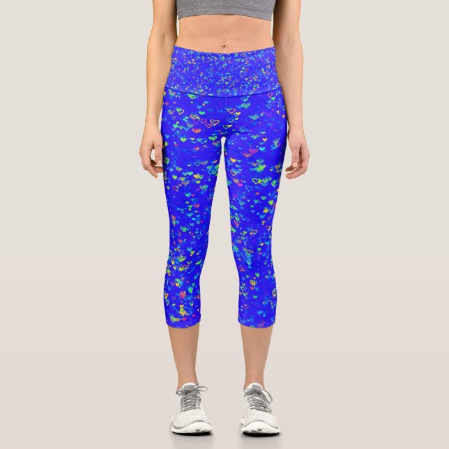 Bright Blue Capris with Colourful Hearts (Front)