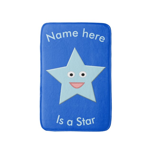Bright Blue Celebration Star Custom Bath Mat (Front Vertical)