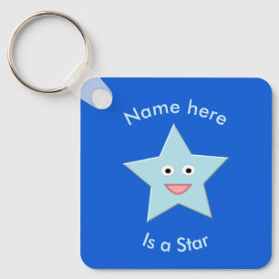Bright Blue Celebration Star Custom Key Ring