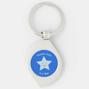 Bright Blue Celebration Star Custom Keychain