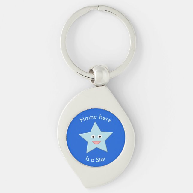 Bright Blue Celebration Star Custom Keychain (Front)