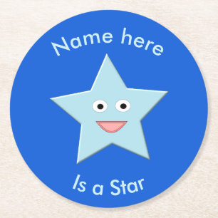 Bright Blue Celebration Star Custom Paper Coasters