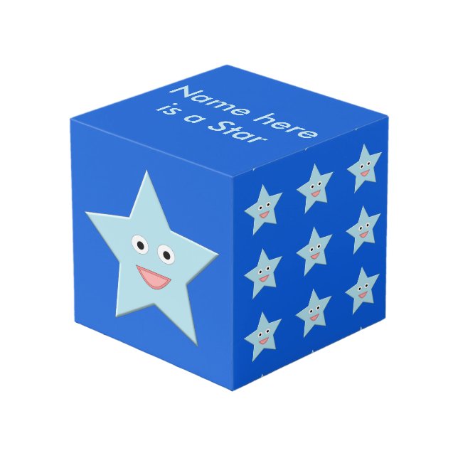 Bright Blue Celebration Star Custom Photo Cube (Front Angled)
