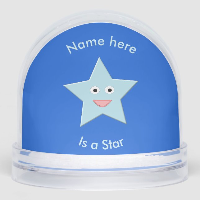 Bright Blue Celebration Star Custom Snowglobe (Front)