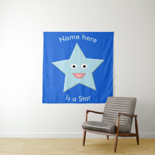 Bright Blue Celebration Star Custom Tapestry