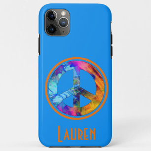Bright Blue Colourful Swirls Peace Sign iPhone 11 Pro Max Case