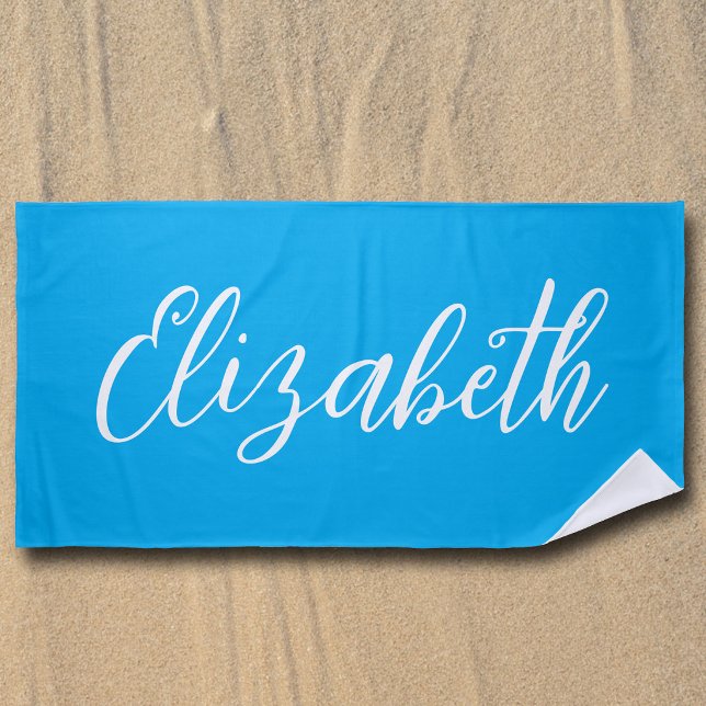 Bright Blue Customised Handwritten Script Cool Beach Towel (Creator Uploaded)