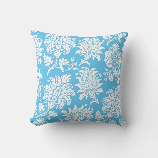 Bright Blue Damask Pillow (Front)