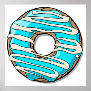 Bright Blue Doughnut with Icing Poster