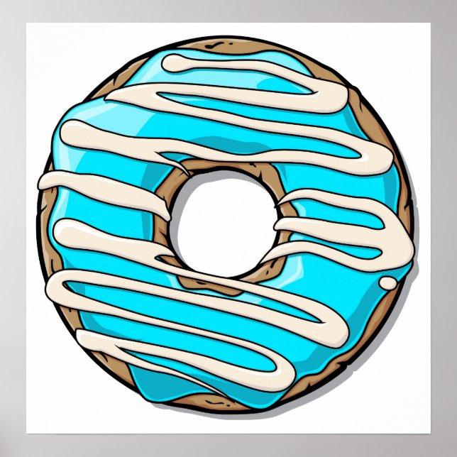 Bright Blue Doughnut with Icing Poster (Front)