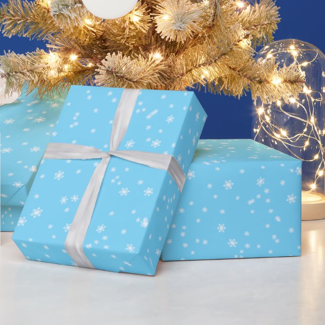 Bright Blue Elegant Winter Snowflakes Wrapping Paper (Holidays)