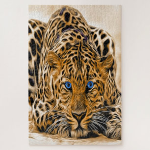 Bright Blue Eye Leopard Jigsaw Puzzle
