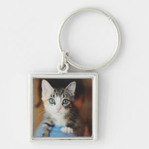 Bright Blue Eyed Kitten Key Ring
